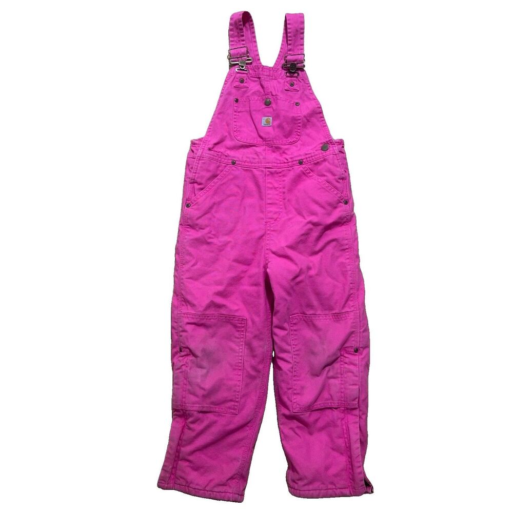 Carhartt Insulated Overalls Kids 6X Pink Snow Pants Canvas Quilt Lined Winter